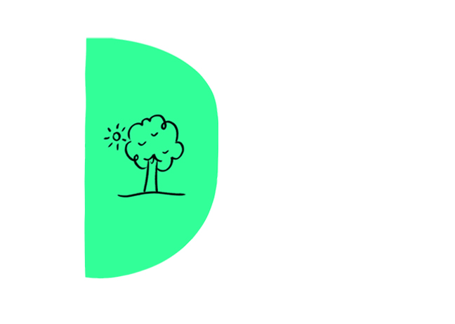 Green icon with drawing of a tree and sun
