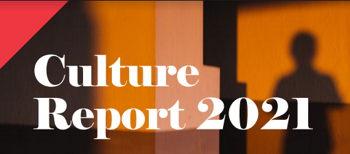 Orange background with shadow of a person with text saying "Culture Report 2021"
