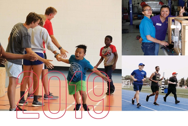 The Shop, Young Parents and summer camp photo collage with "2019" in bolded red letters